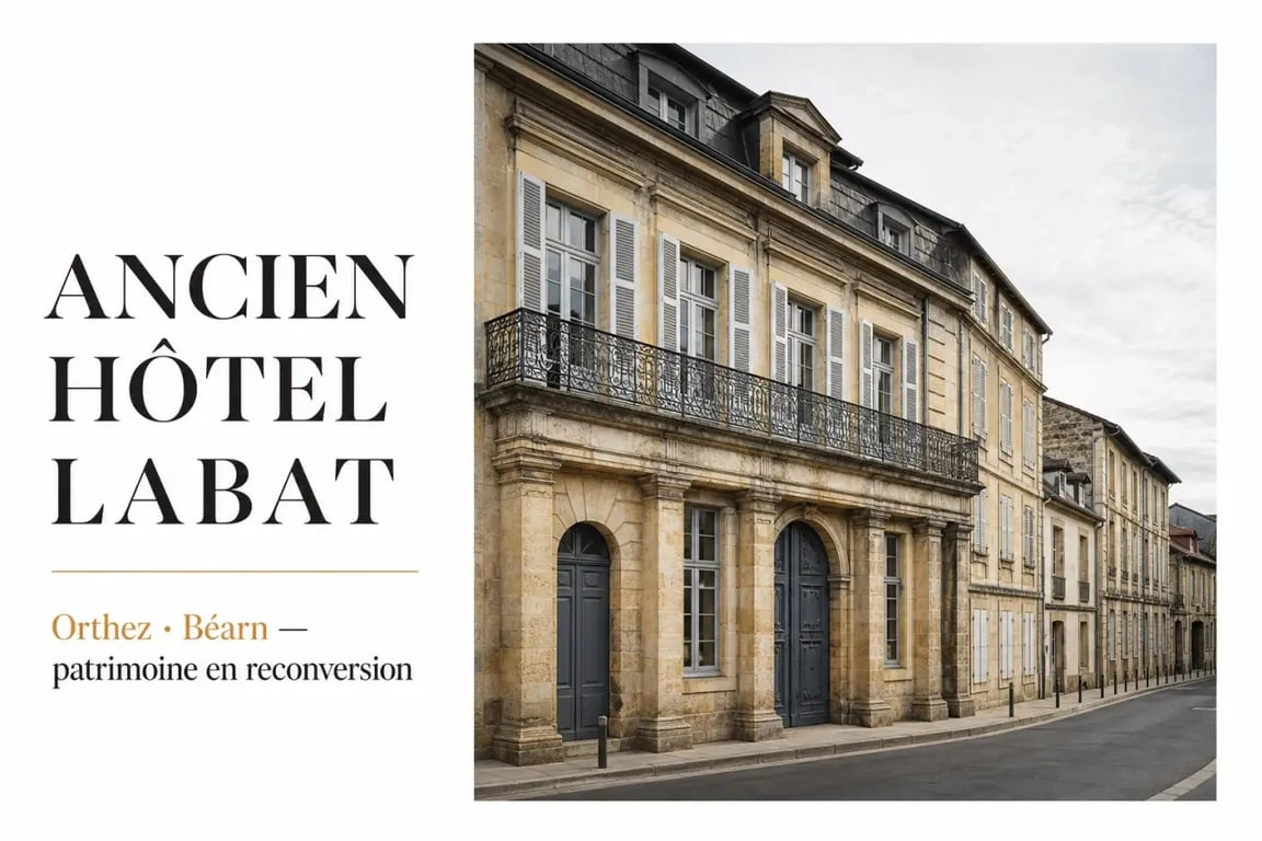 Hôtel Labat à Orthez, façade extérieure du bâtiment historique