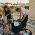 Hotel famille Avignon : famille sur terrasse, piscine et remparts