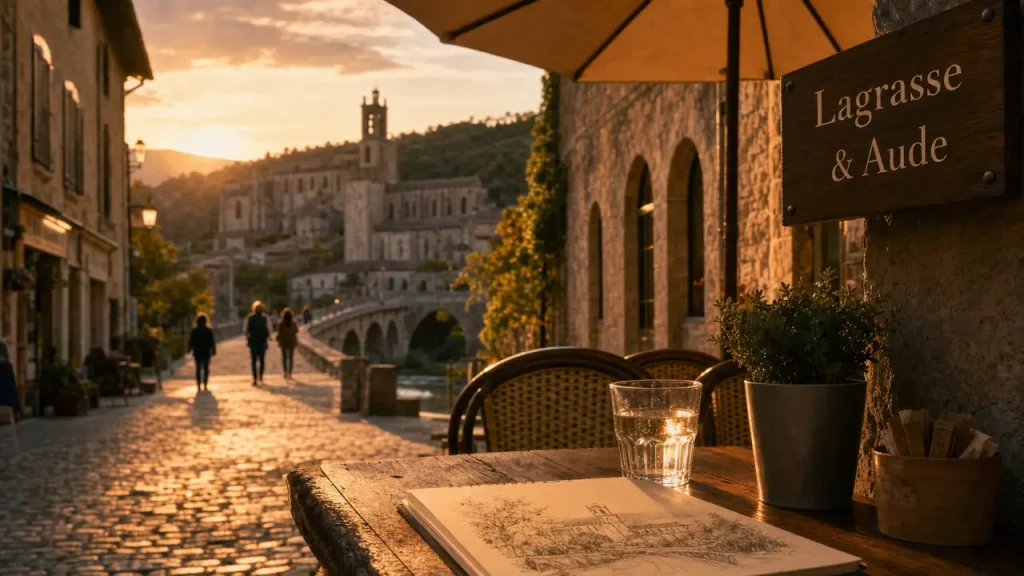 Les plus beaux villages de laude : Lagrasse, abbaye et pont sur l’Orbieu
