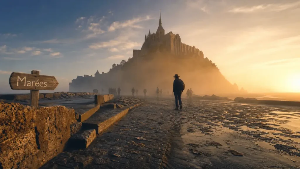 Mont Saint Michel Normandie tourisme : passerelle, marée et abbaye