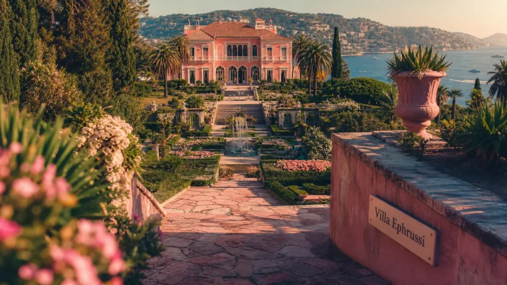 Villa a visiter nice : Villa Ephrussi sur la mer, allée et jardins face à la mer