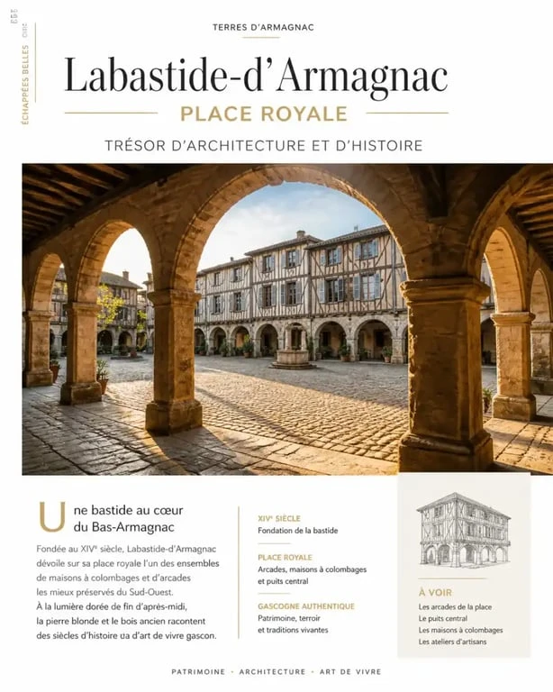 Place Royale de Labastide-d'Armagnac, village médiéval dans les Landes