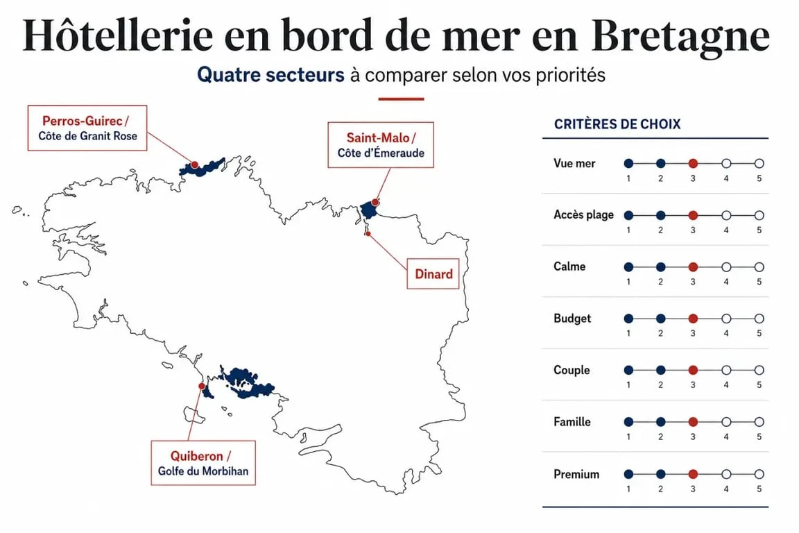 Hotel bord de mer en Bretagne : carte éditoriale des principales zones côtières et critères de choix