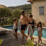 Gîte en Ardèche avec piscine privée : famille profite de la baignade