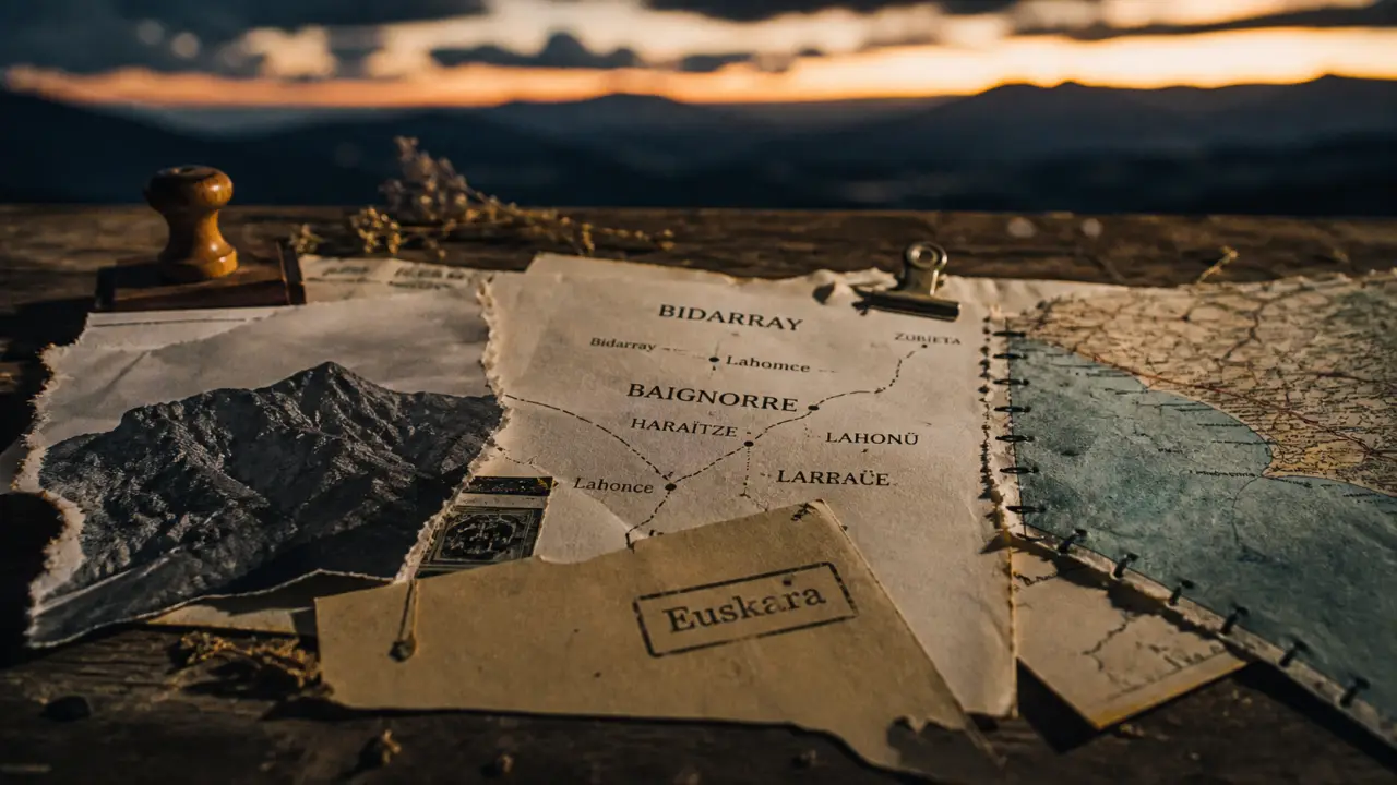 Histoire pays basque : feuillet toponymique euskarien et carte des frontières