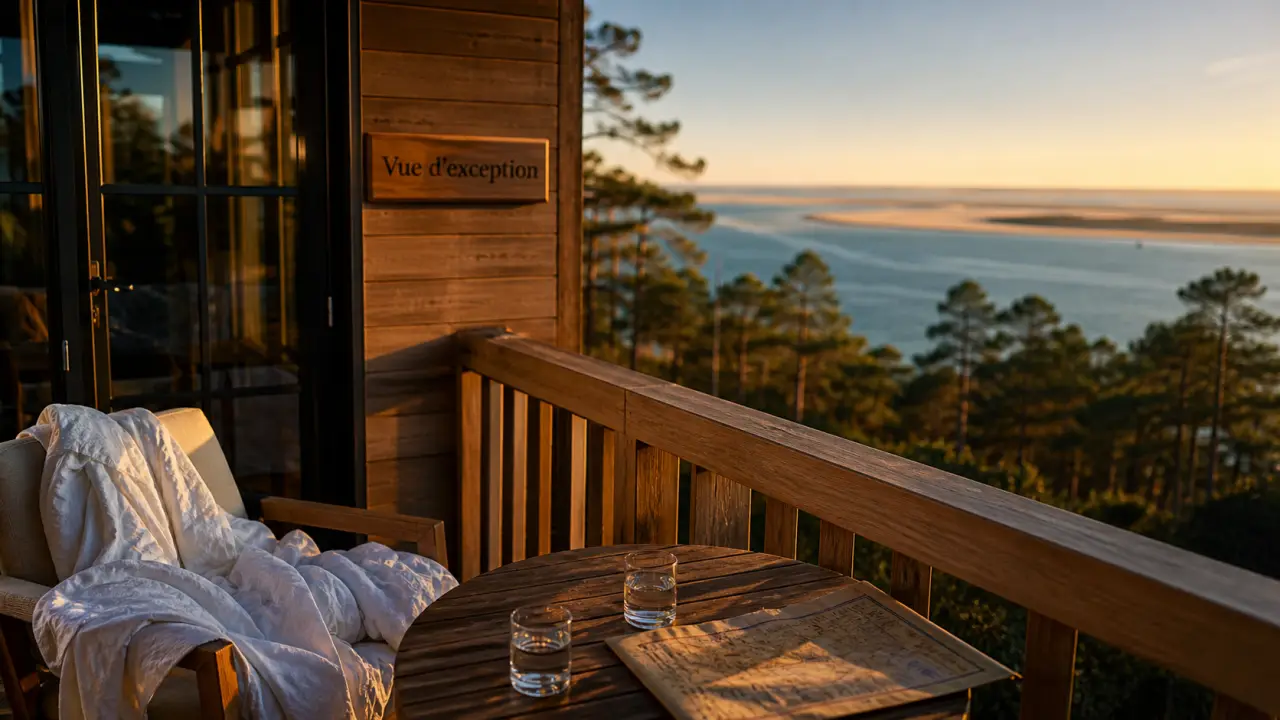 Hotel bassin arcachon : vue depuis terrasse au coucher du soleil