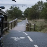 Piste cyclable bassin arcachon entre pinèdes et dunes, vers le Bassin