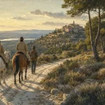 Randonnée equestre luberon : deux cavaliers sur un chemin de garrigue