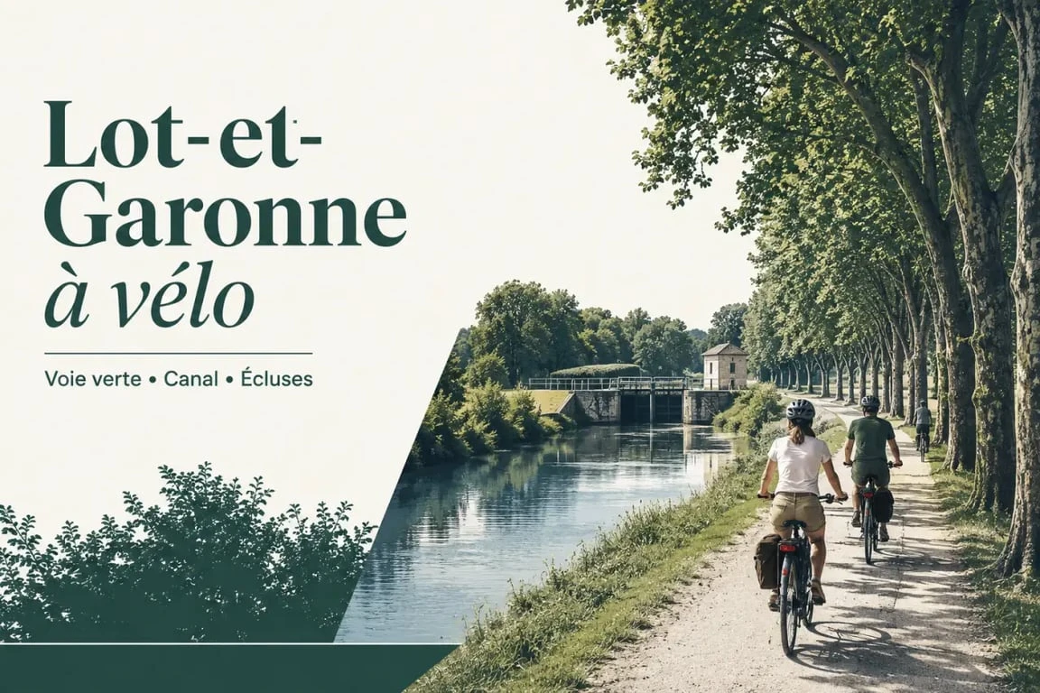 Vacances vélo lot et garonne sur une voie verte ombragée le long du canal