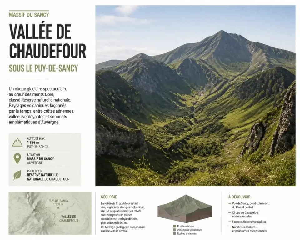 Randonnée volcans d'Auvergne : vue sur la vallée de Chaudefour et le Puy-de-Sancy