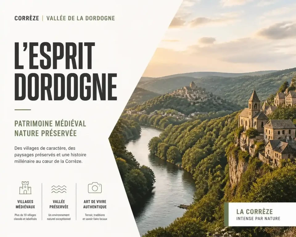 Paysage de la vallée de la Dordogne près d'une chambre d'hôtes en Corrèze