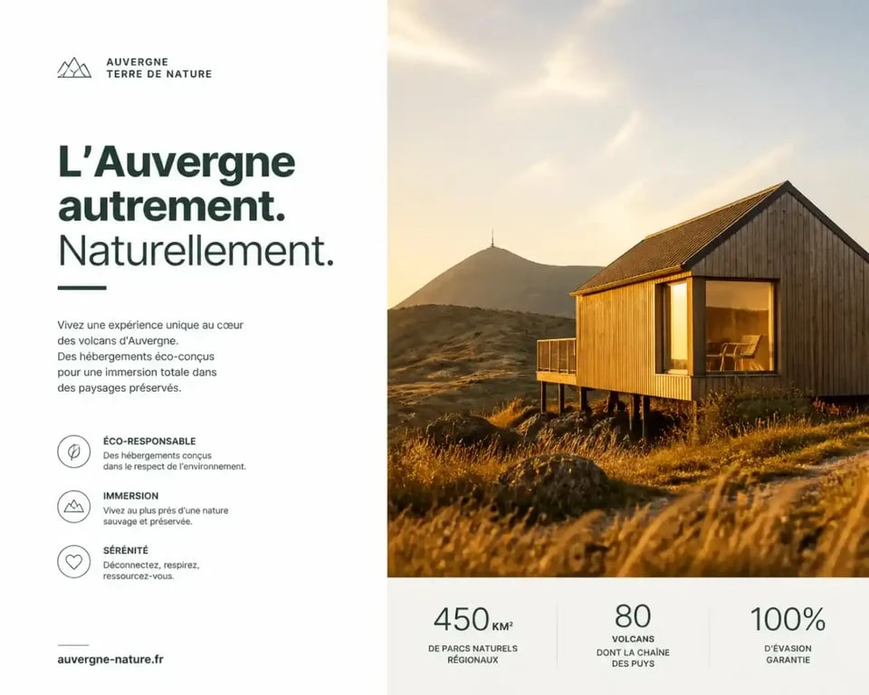 Hébergement insolite en Auvergne, cabane en bois dans un paysage volcanique