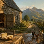 Hébergement à la ferme auvergne : terrasse, grange et pâturages du Sancy