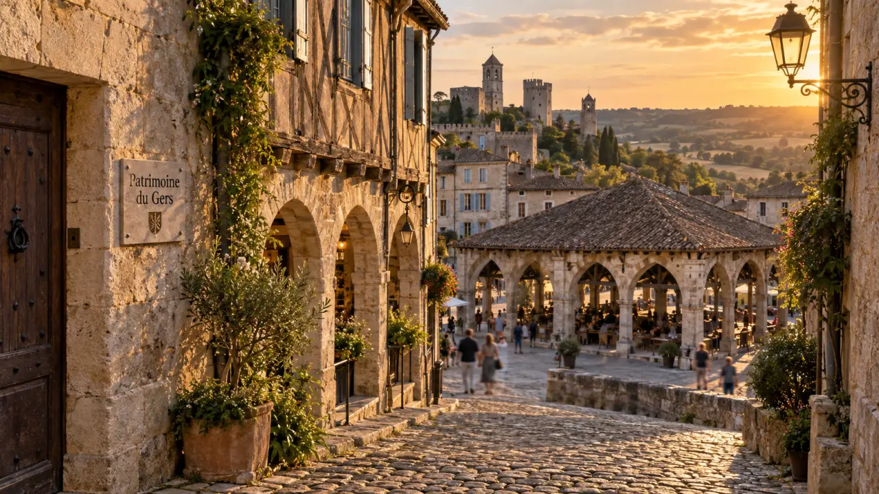 Visite patrimoine Gers : bastide, halle médiévale et tours fortifiées