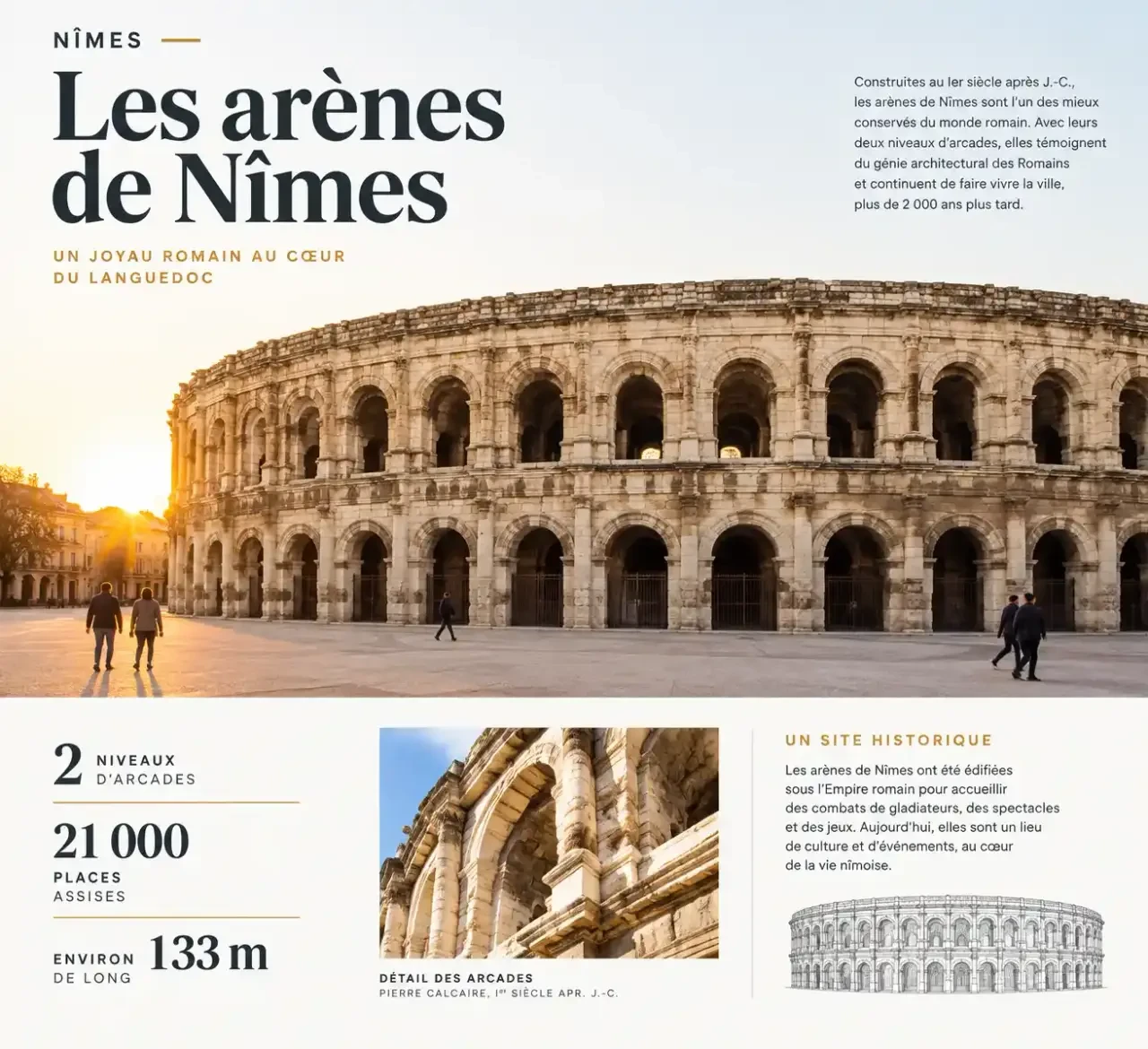 Tourisme Nîmes et alentours : les arènes romaines de Nîmes à la lumière du matin