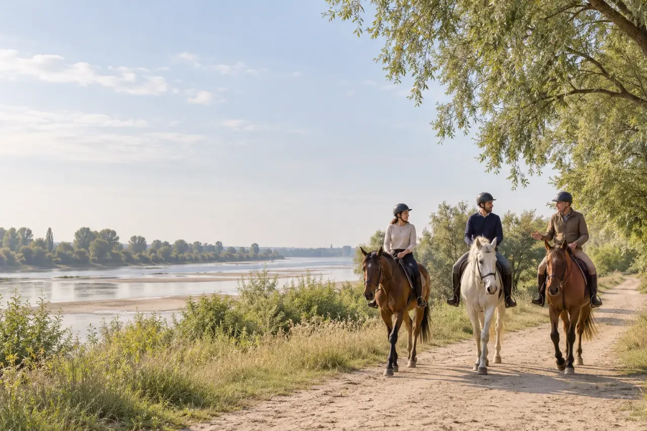 Balade à cheval à Nantes sur un chemin naturel au bord de la Loire
